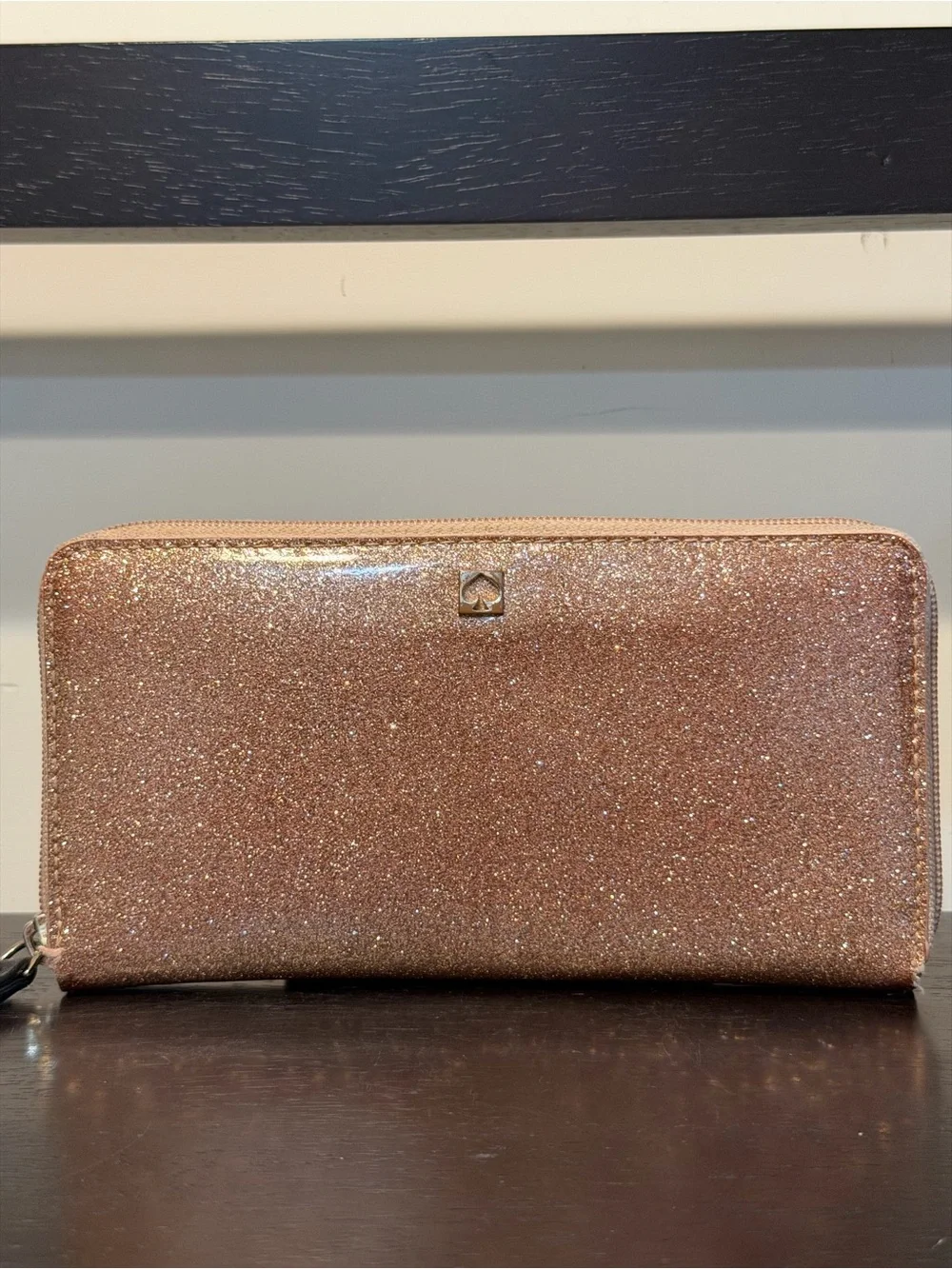 kate spade Rose Gold Glitter Zip Wallet